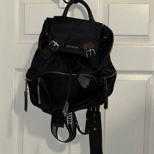 NWT Steven Madden Medium Bsolly Backpack Black NYLON silver logo D0328735
